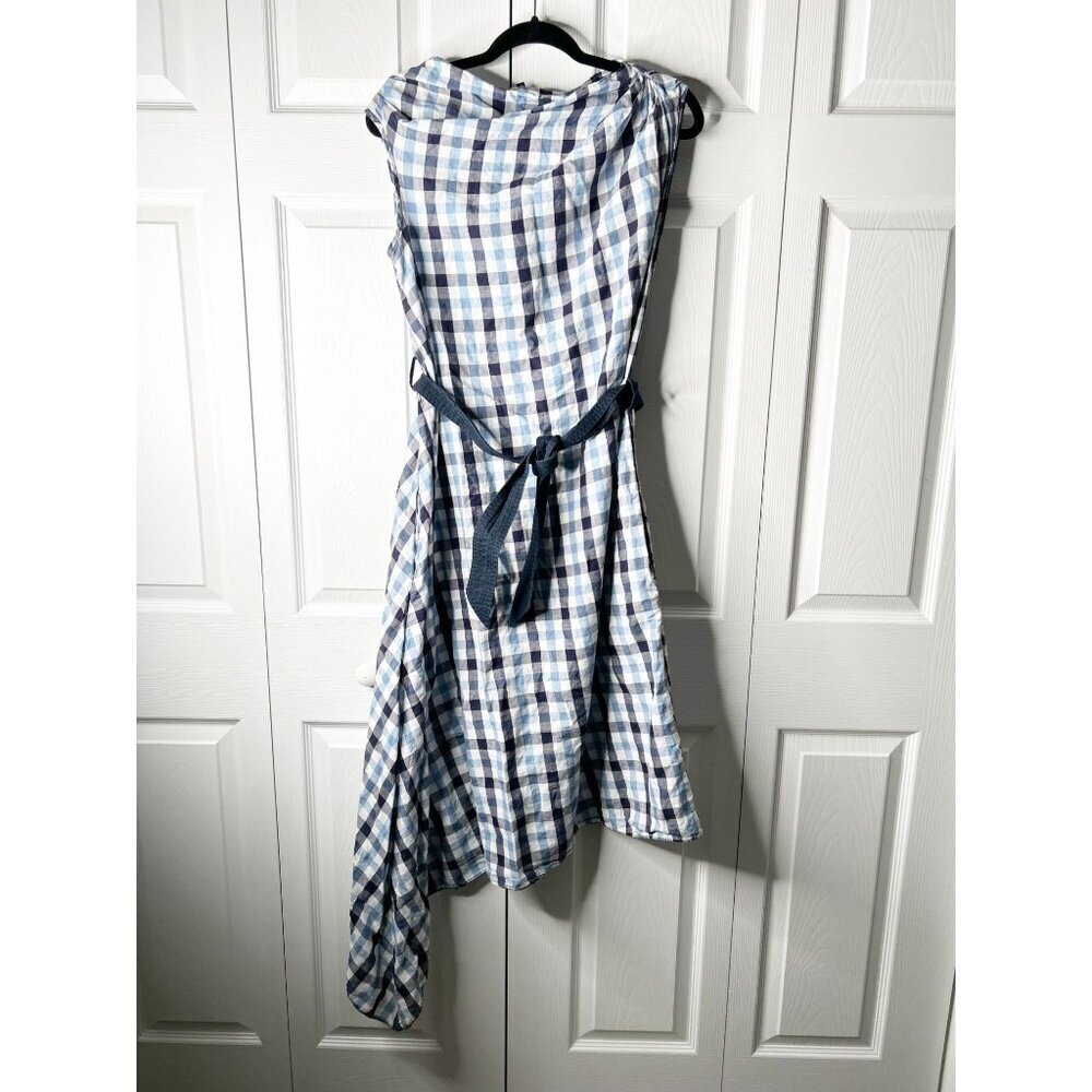 Martin Grant Blue White Asymmetrical Draped Belted Dress Women's Size FR 38